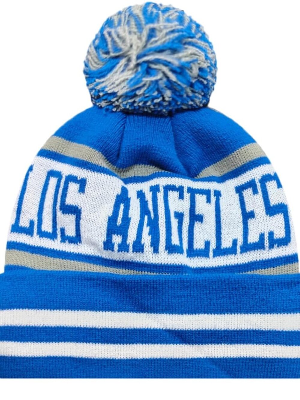 Los Angeles Gray Blue White Stripe Beanie Winter Hat Pom + Matching Gloves-NEW